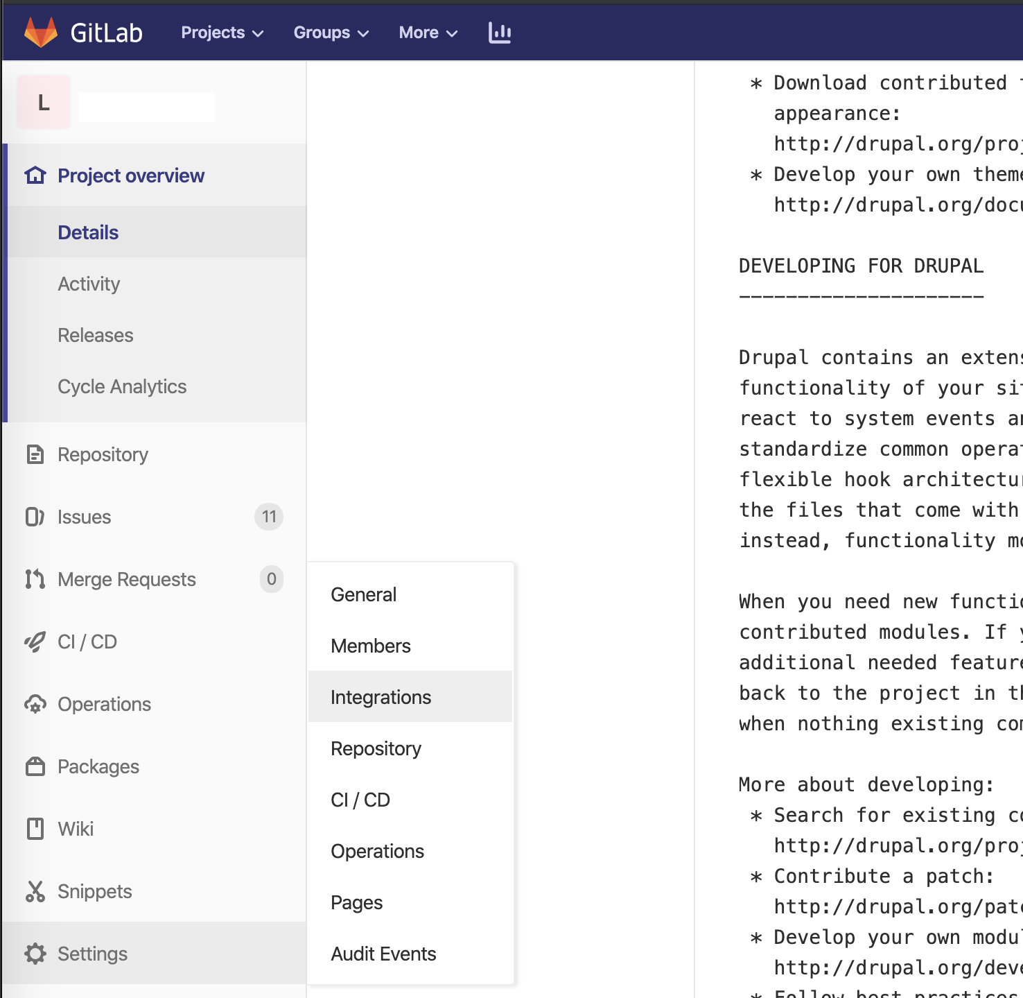 Go to Settings > Integrations in your GitLab repository.